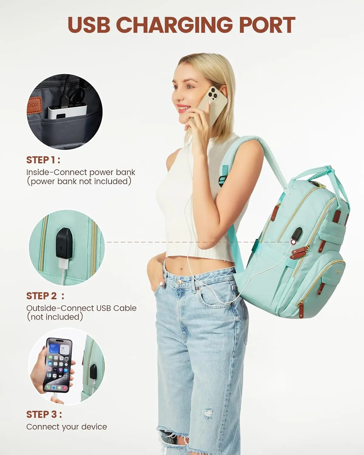 LOVEVOOK Laptop Backpack Purse for Women, Unisex Large Capacity 17 Inch Travel Anti-theft Bag, Work Business Computer Bags Backpack for Men, Casual Hiking Daypack with Lock, Mint Green
