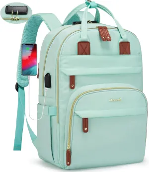 LOVEVOOK Laptop Backpack Purse for Women, Unisex Large Capacity 17 Inch Travel Anti-theft Bag, Work Business Computer Bags Backpack for Men, Casual Hiking Daypack with Lock, Mint Green