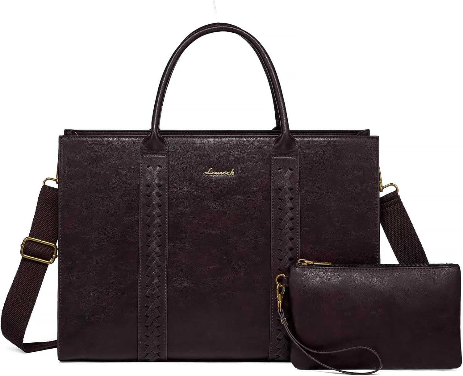 LOVEVOOK Laptop Tote Bag for Women, Vintage Leather Work Bags 15.6 inch Laptop Bag, Waterproof Computer Bag Business Office Briefcase, Purple
