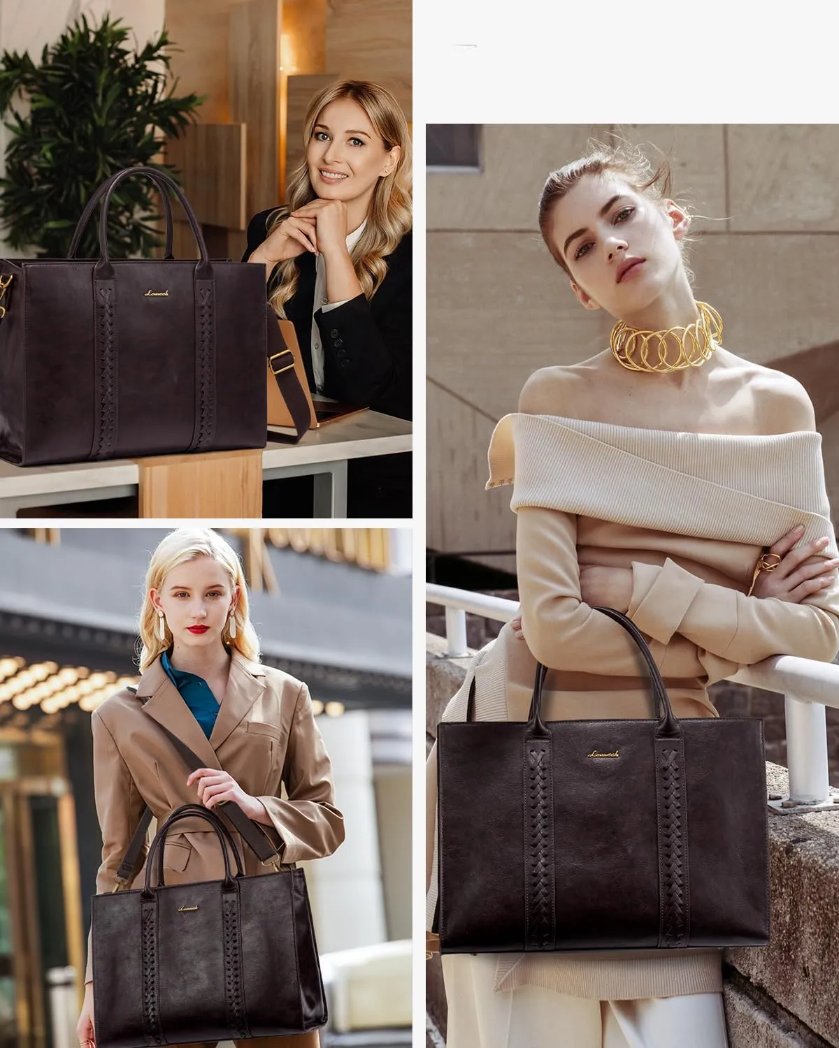 LOVEVOOK Laptop Tote Bag for Women, Vintage Leather Work Bags 15.6 inch Laptop Bag, Waterproof Computer Bag Business Office Briefcase, Purple