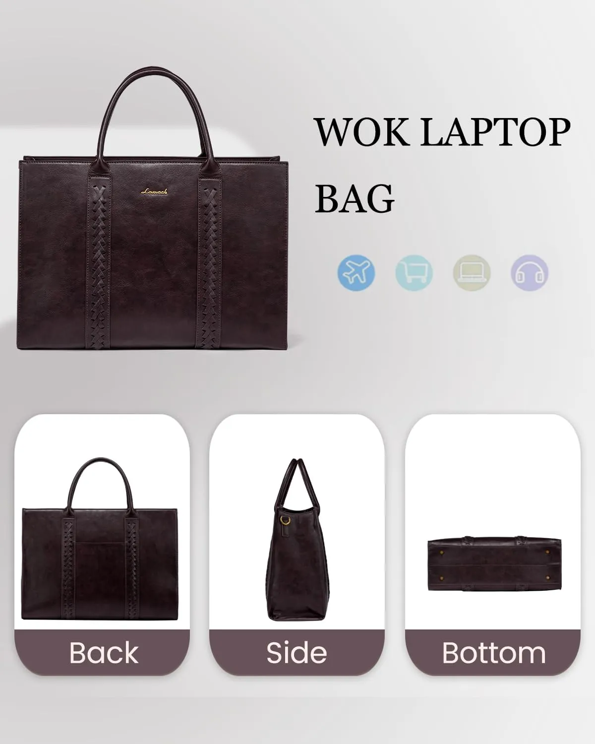 LOVEVOOK Laptop Tote Bag for Women, Vintage Leather Work Bags 15.6 inch Laptop Bag, Waterproof Computer Bag Business Office Briefcase, Purple