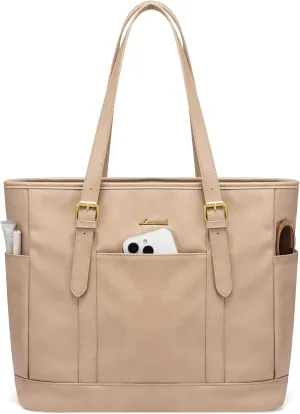 LOVEVOOK Laptop Tote Bag for Women,Vintage Leather Work Tote Bag for Women, 15.6 Inch Computer Briefcase Bag,Waterproof Teacher Business Office