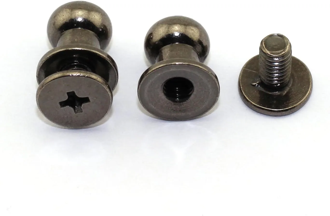 LQ Industrial 30 Pack Black Round Head Button Stud Slotted Screws 8x10x10mm Chicago Screws Nail Rivet for DIY Leather Craft