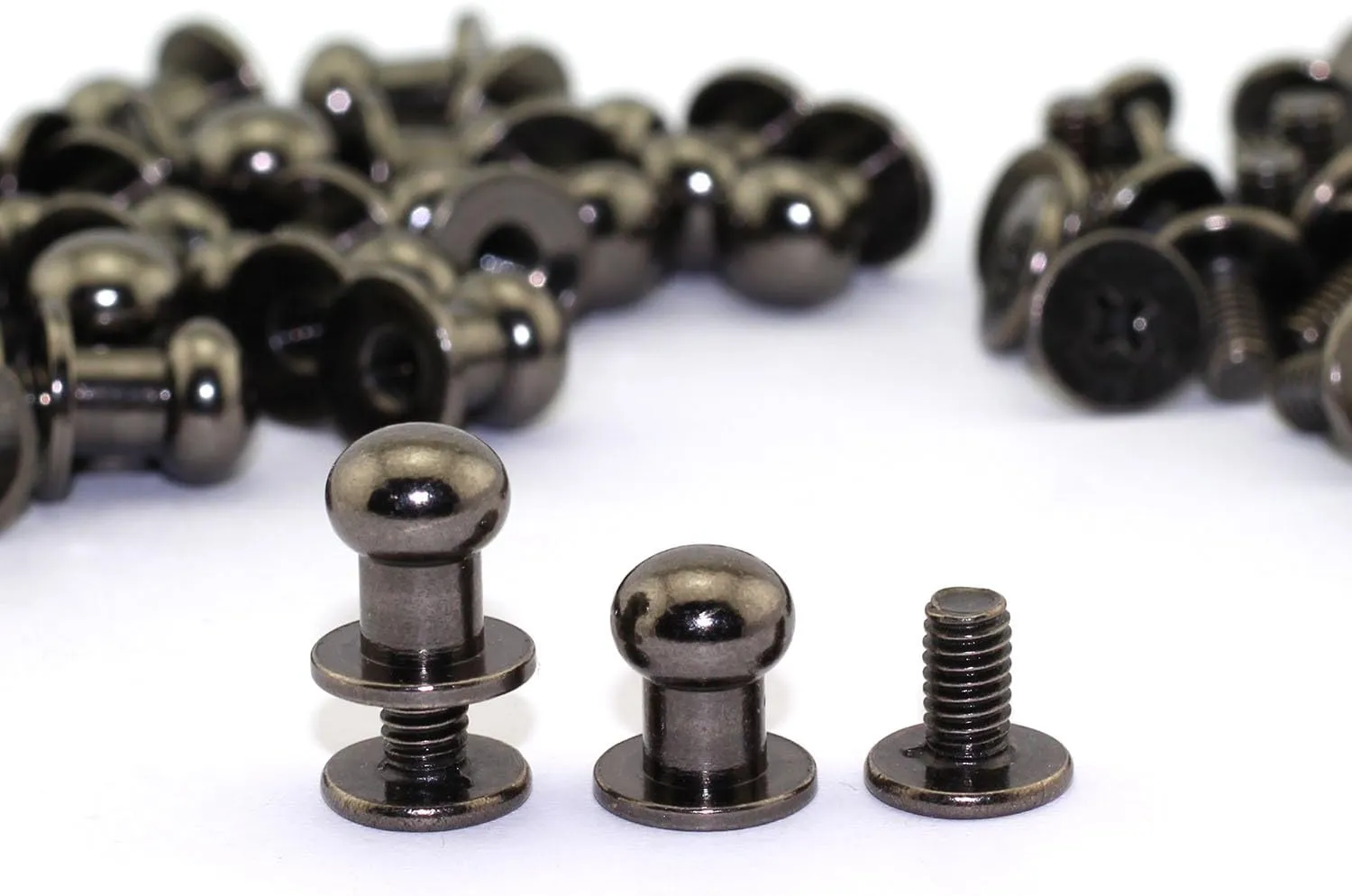 LQ Industrial 30 Pack Black Round Head Button Stud Slotted Screws 8x10x10mm Chicago Screws Nail Rivet for DIY Leather Craft