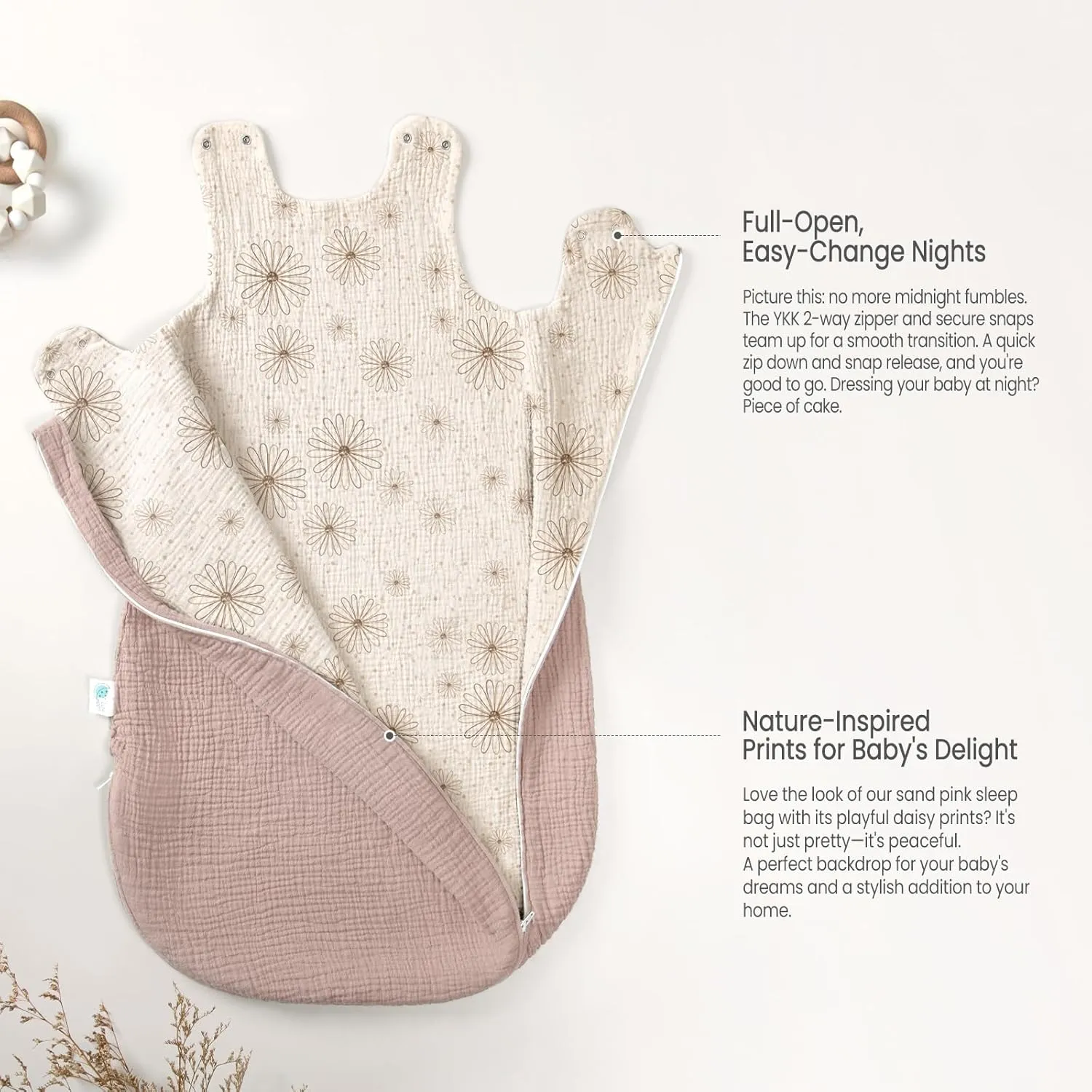 lulumoon Baby Sleep Sack Muslin: 0.5 TOG Wearable Blanket for Toddler- Soft 100% Cotton 2-Way Zipper Baby Sleeping Bag for 18-24 months Girls Boys, Large, Sand