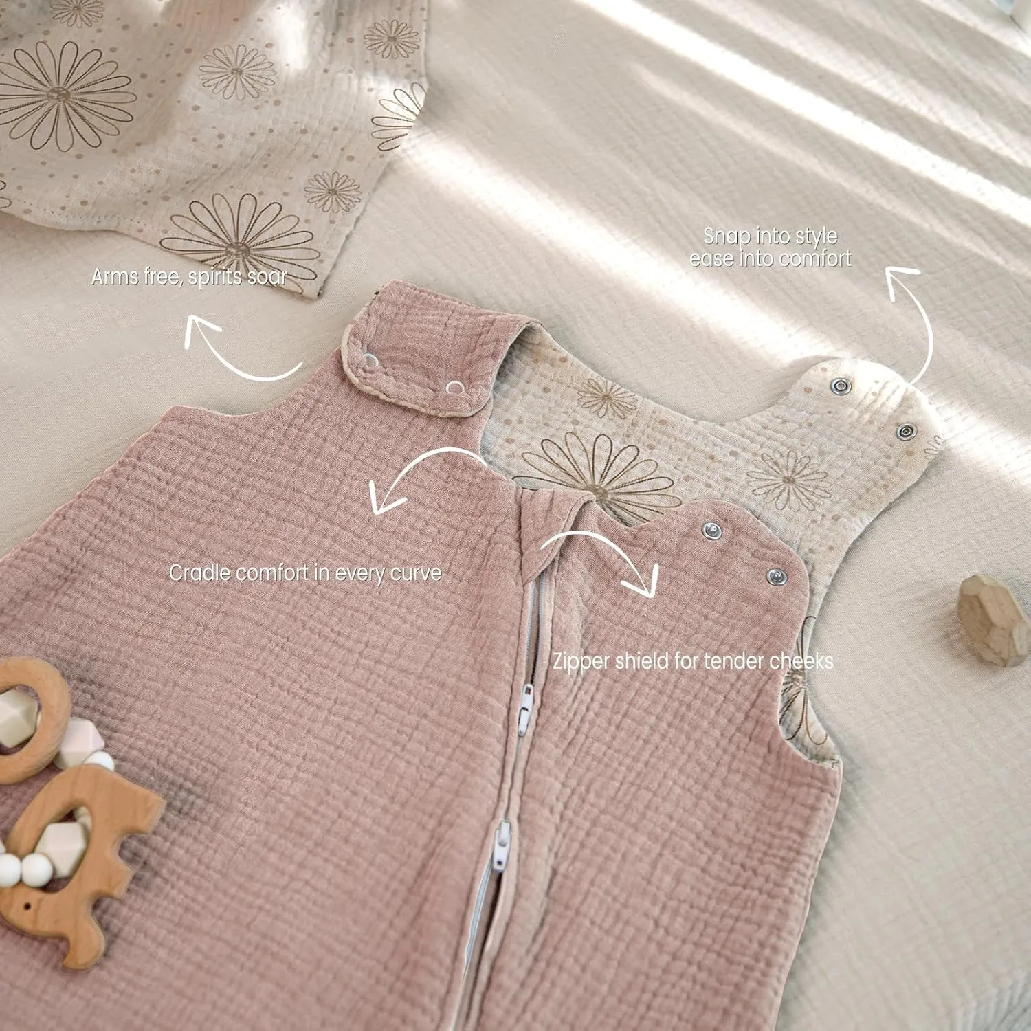 lulumoon Baby Sleep Sack Muslin: 0.5 TOG Wearable Blanket for Toddler- Soft 100% Cotton 2-Way Zipper Baby Sleeping Bag for 18-24 months Girls Boys, Large, Sand
