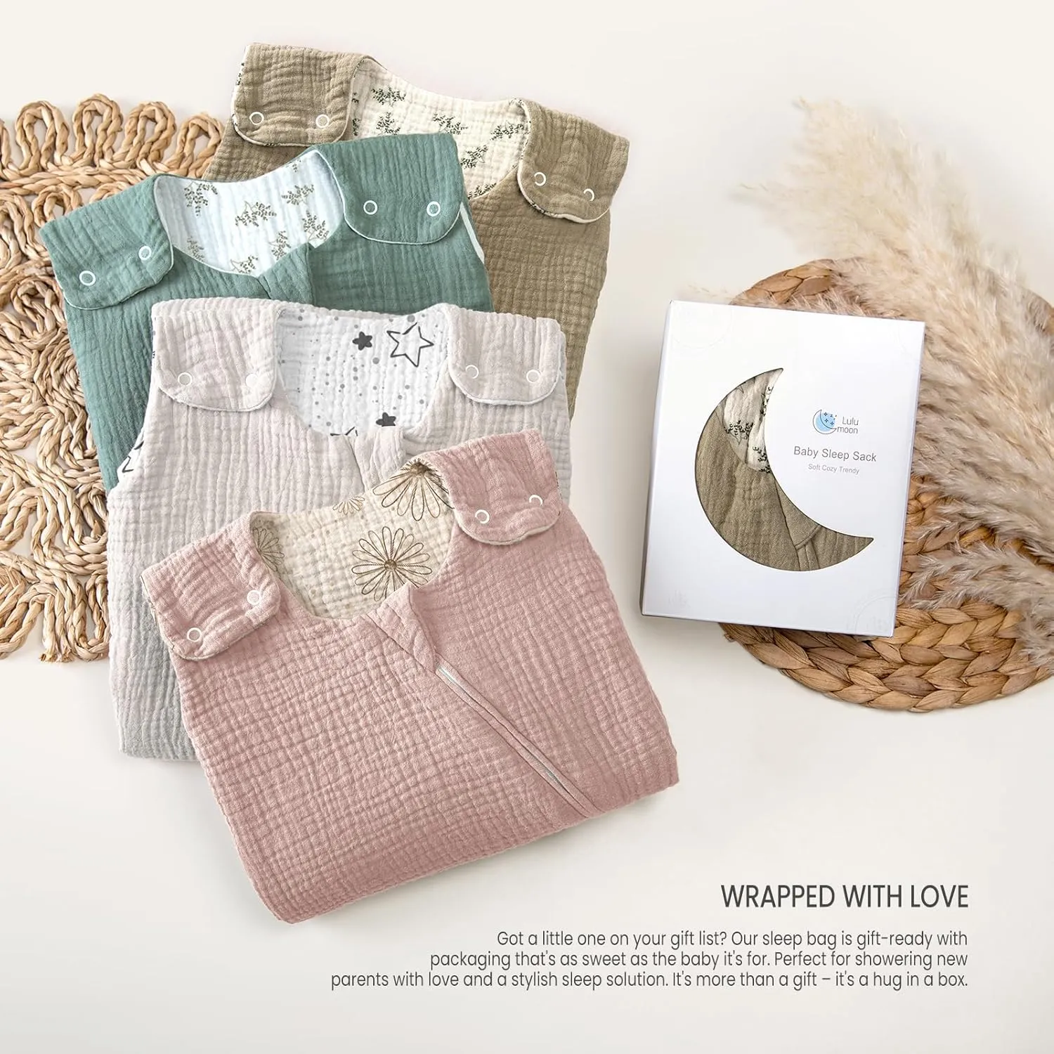 lulumoon Baby Sleep Sack Muslin: 0.5 TOG Wearable Blanket for Toddler- Soft 100% Cotton 2-Way Zipper Baby Sleeping Bag for 18-24 months Girls Boys, Large, Sand