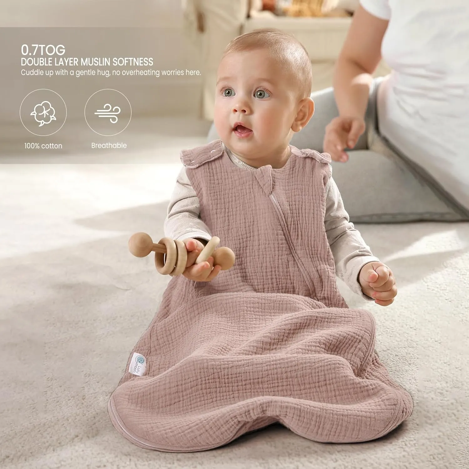 lulumoon Baby Sleep Sack Muslin: 0.5 TOG Wearable Blanket for Toddler- Soft 100% Cotton 2-Way Zipper Baby Sleeping Bag for 18-24 months Girls Boys, Large, Sand