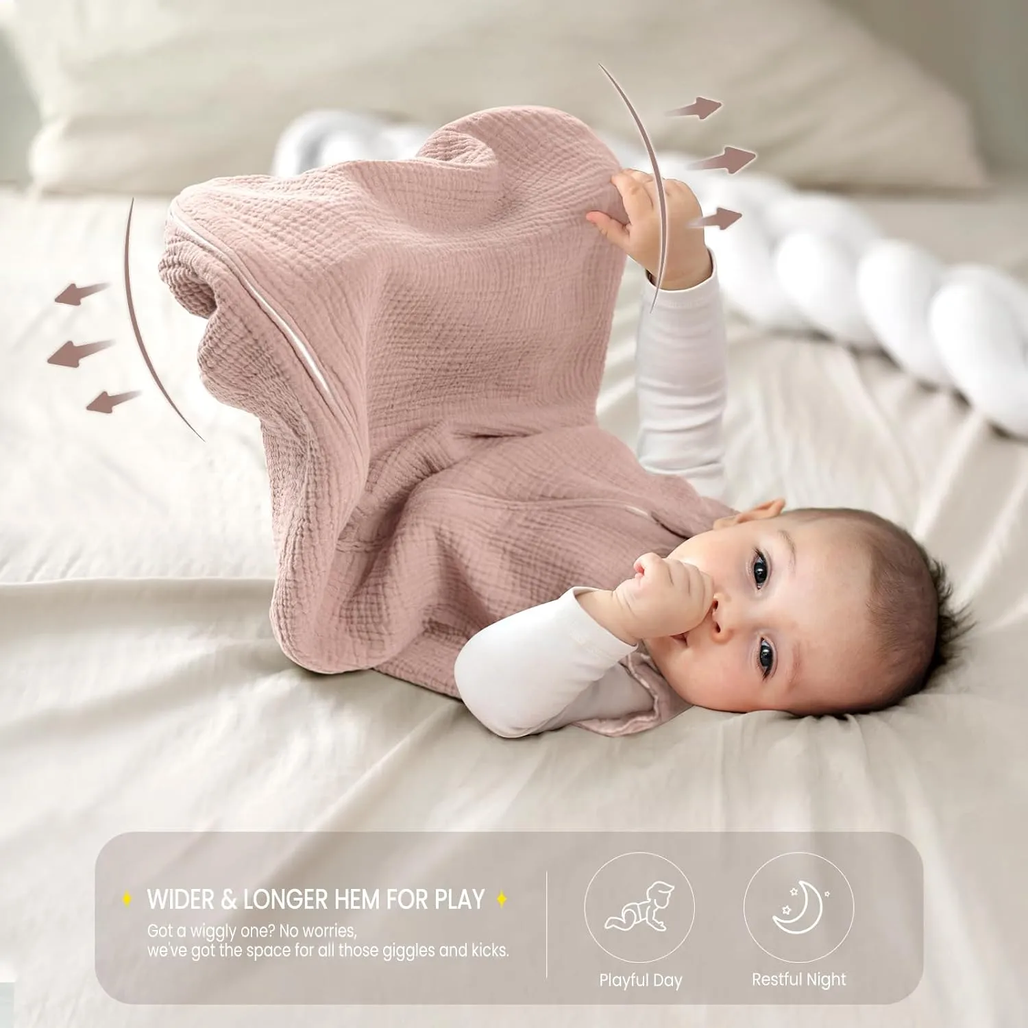lulumoon Baby Sleep Sack Muslin: 0.5 TOG Wearable Blanket for Toddler- Soft 100% Cotton 2-Way Zipper Baby Sleeping Bag for 18-24 months Girls Boys, Large, Sand