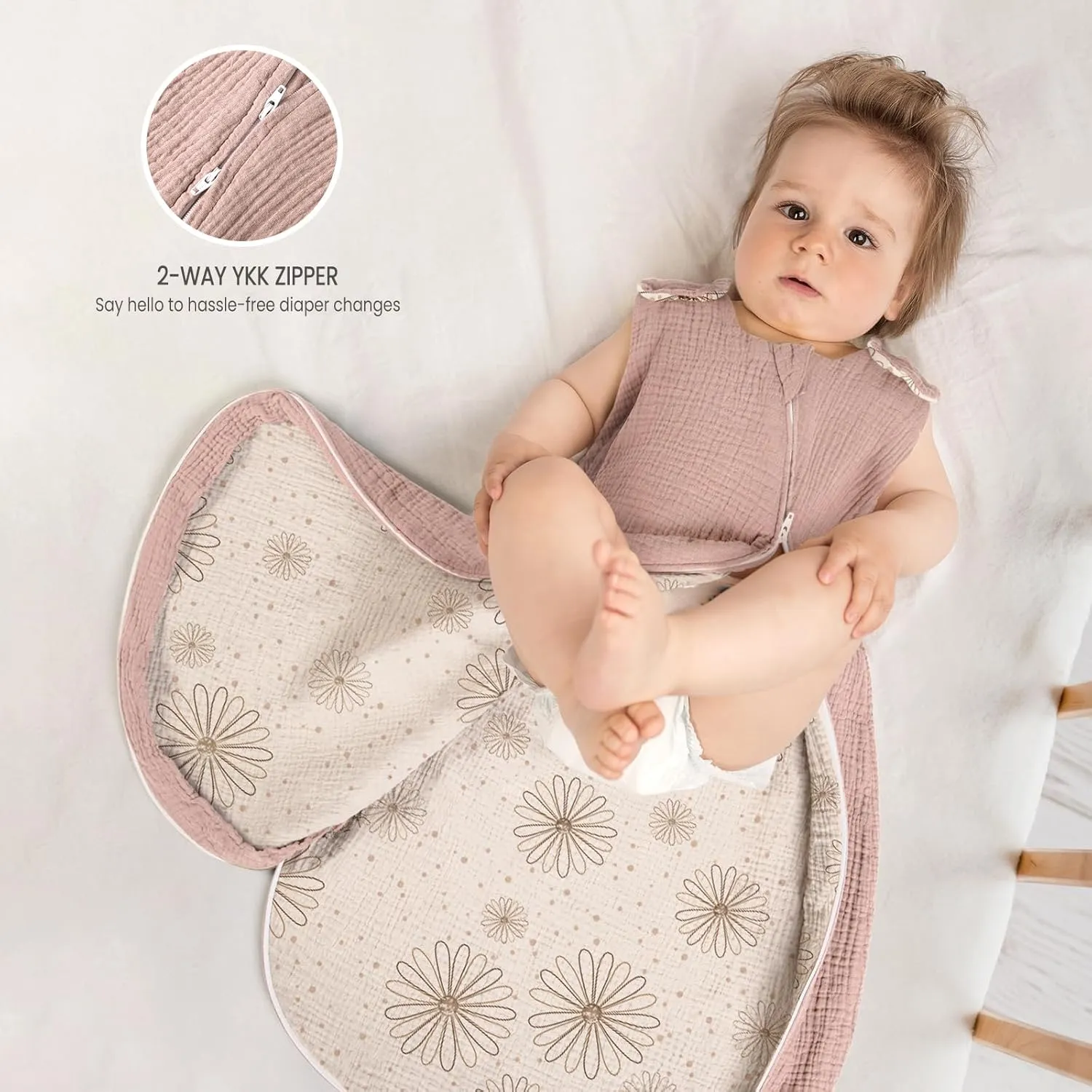 lulumoon Baby Sleep Sack Muslin: 0.5 TOG Wearable Blanket for Toddler- Soft 100% Cotton 2-Way Zipper Baby Sleeping Bag for 18-24 months Girls Boys, Large, Sand