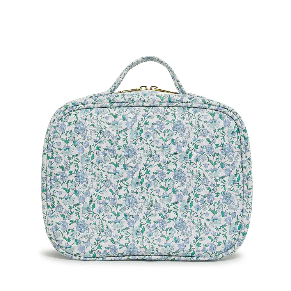 LUXE TRVL2 Cosmetic Toiletry Case - HAMPTONS FLORAL with Chambray Pinstripe Liner - IN STOCK