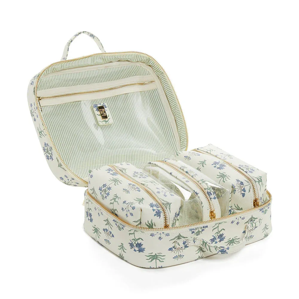 LUXE TRVL2 Cosmetic Toiletry Case - PROVENCE with Green Pinstripe Liner