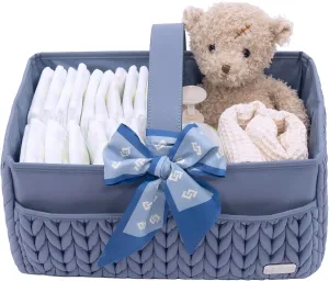 Luxurious Baby Diaper Caddy, Nursery Storage Basket for Newborn Essentials, Travel Baby Basket for Diapers Baby Wipes, Organizer Tote Bag Storage Bin, Baby Shower Gifts(ash blue)