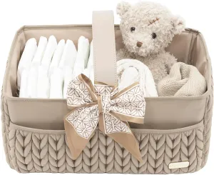 Luxurious Baby Diaper Caddy, Nursery Storage Basket for Newborn Essentials, Travel Baby Basket for Diapers Baby Wipes, Organizer Tote Bag Storage Bin, Baby Shower Gifts(Beige)