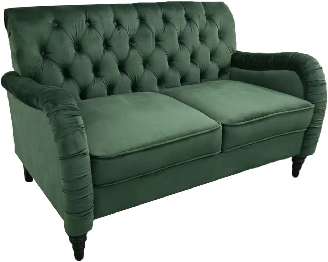 Luxurious Chesterfield Sofa - Exemplary Craftsmanship, Comfortable Seating, Modern Aesthetics - Plush Velvet Upholstery Sofa for Home Office Living Room (Blackish Green 2-Seater Loveseat)