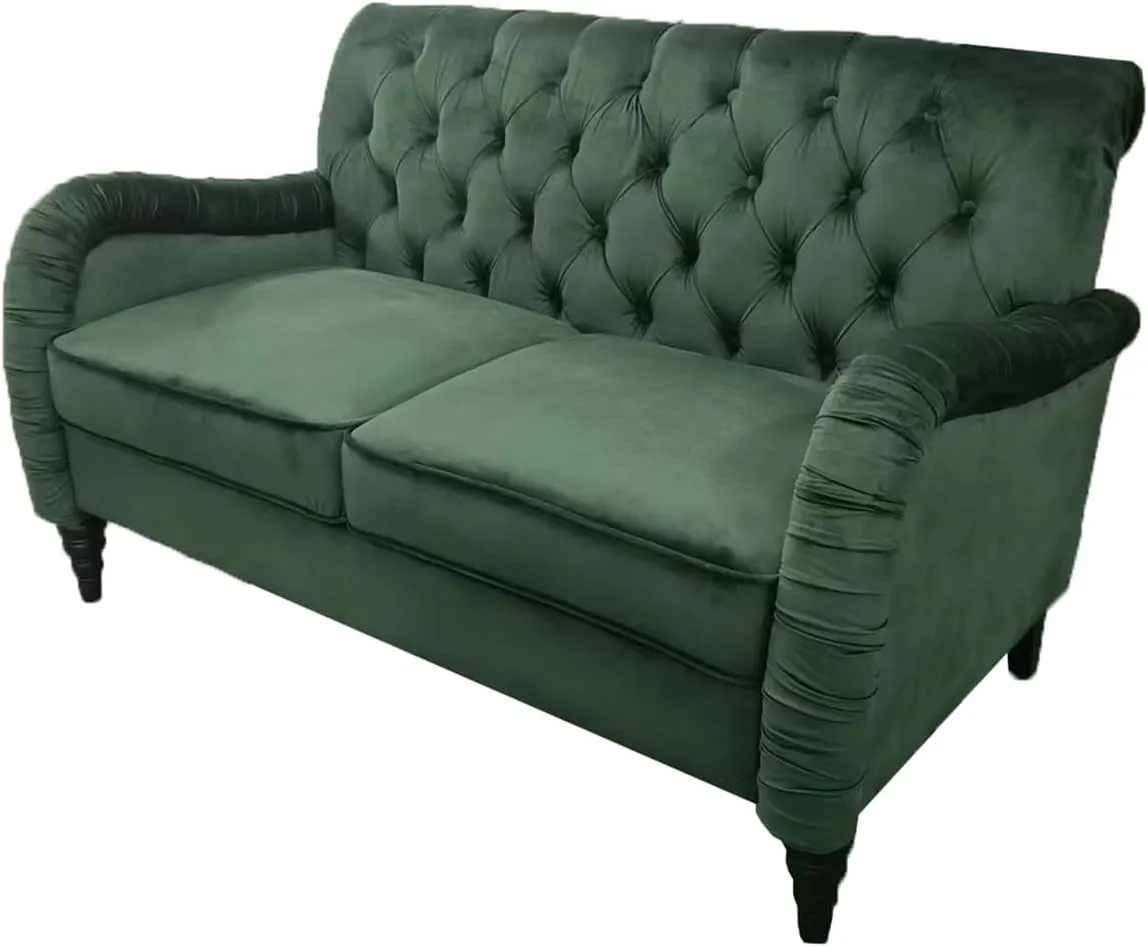 Luxurious Chesterfield Sofa - Exemplary Craftsmanship, Comfortable Seating, Modern Aesthetics - Plush Velvet Upholstery Sofa for Home Office Living Room (Blackish Green 2-Seater Loveseat)