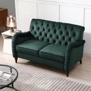 Luxurious Chesterfield Sofa - Exemplary Craftsmanship, Comfortable Seating, Modern Aesthetics - Plush Velvet Upholstery Sofa for Home Office Living Room (Blackish Green 2-Seater Loveseat)