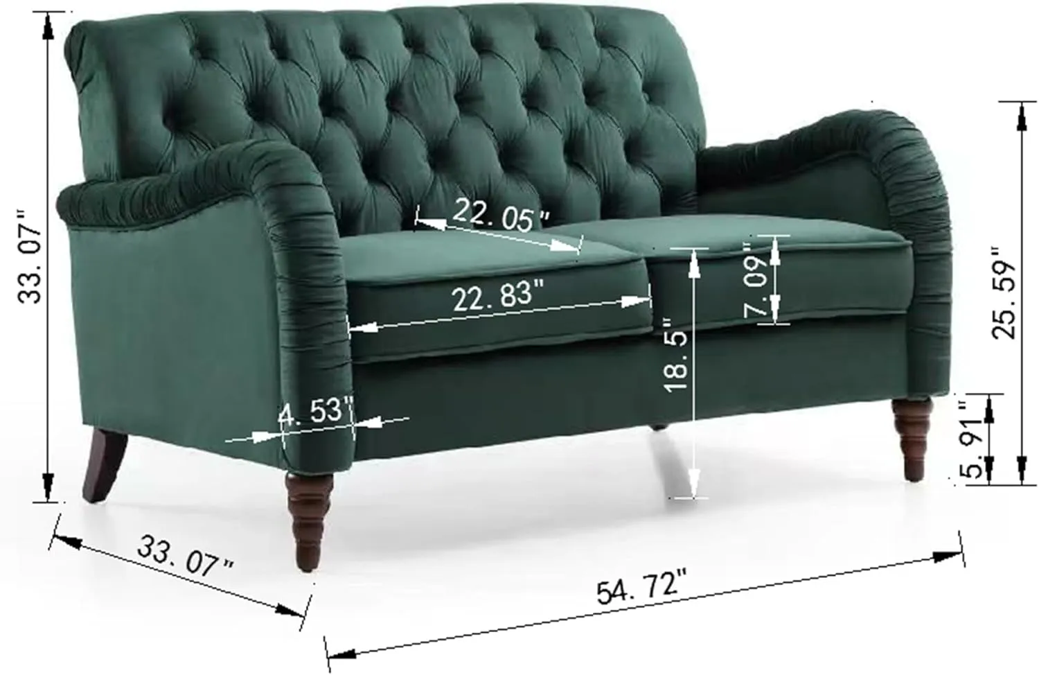 Luxurious Chesterfield Sofa - Exemplary Craftsmanship, Comfortable Seating, Modern Aesthetics - Plush Velvet Upholstery Sofa for Home Office Living Room (Blackish Green 2-Seater Loveseat)