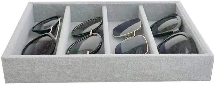 Luxurious Extra Soft Premium Quality Gray Plush Velvet Sunglasses Eyewear and Watch Jewelry Collection Tray Organizer Stackable Storage Hallway Closet Drawer Organization