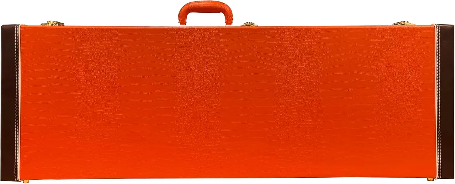Lykos 39" Upgraded High Grade Electric Guitar Square Hard Case Tweed Fits Fender Stratocaster/Telecaster and other Standard Electric Guitars Hard Shell Protective Carrying Case (Orange)