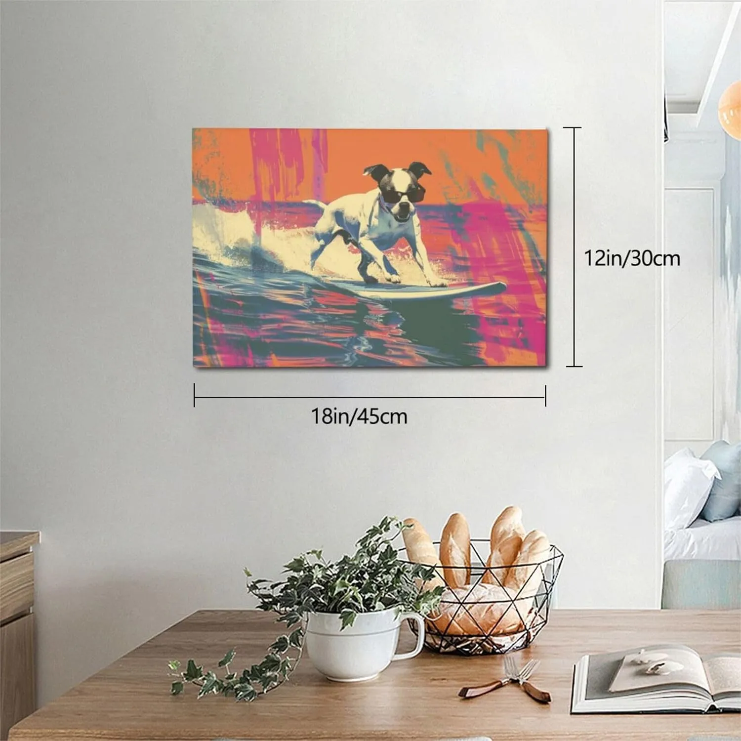 MA6GE8DE Canvas For Painting Poster Surfing Dog Bathroom Decor,Home Bathroom,Office,Man Cave,Study Decorative Paintings,Gifts For Surfing Lovers & Dog Master,Funny Surfing Dog Decor Poster 12x18 inch