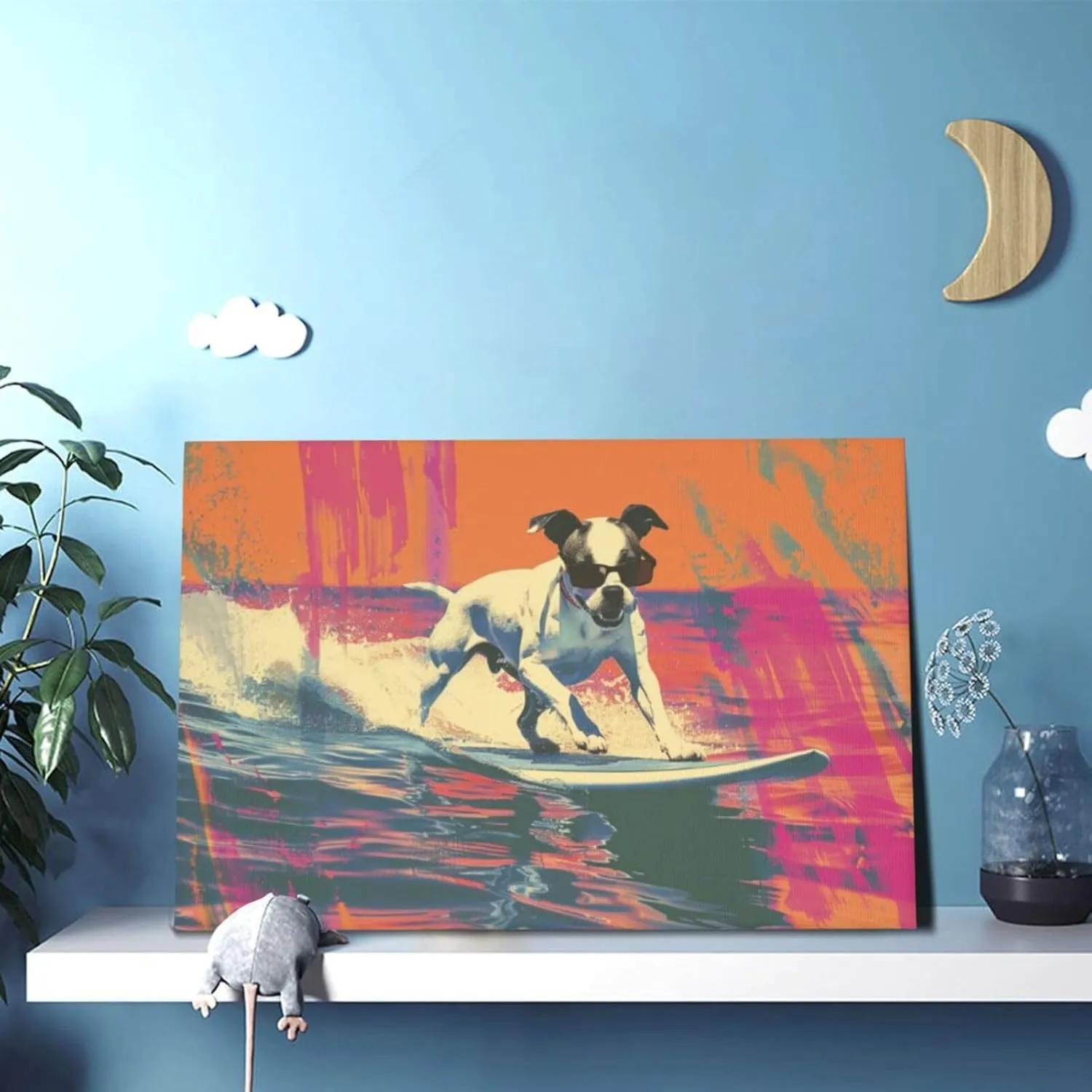 MA6GE8DE Canvas For Painting Poster Surfing Dog Bathroom Decor,Home Bathroom,Office,Man Cave,Study Decorative Paintings,Gifts For Surfing Lovers & Dog Master,Funny Surfing Dog Decor Poster 12x18 inch