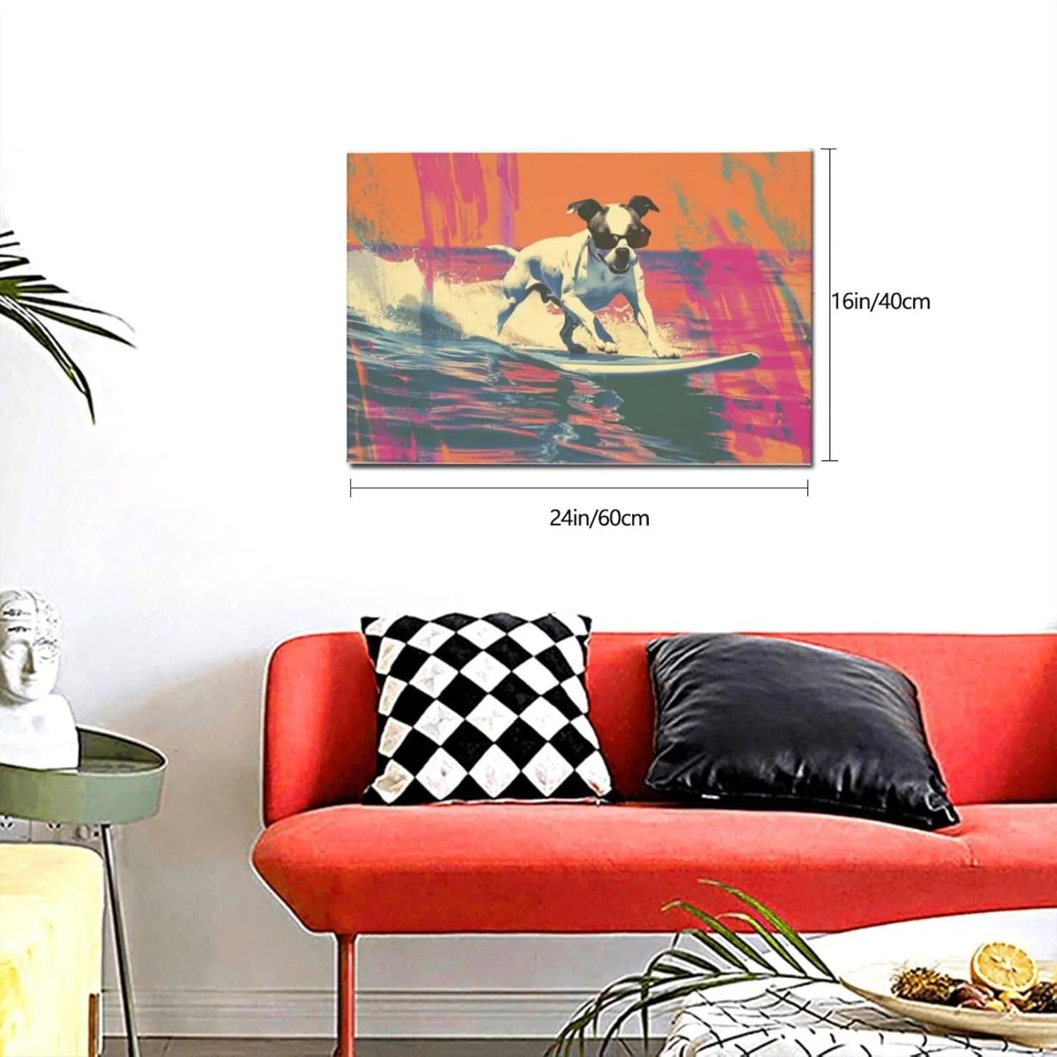 MA6GE8DE Canvas For Painting Poster Surfing Dog Bathroom Decor,Home Bathroom,Office,Man Cave,Study Decorative Paintings,Gifts For Surfing Lovers & Dog Master,Funny Surfing Dog Decor Poster 16x24 inch