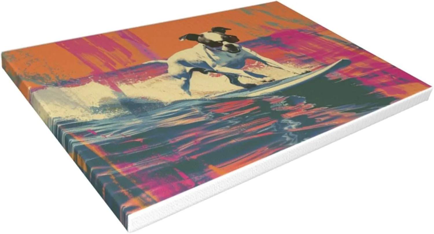 MA6GE8DE Canvas For Painting Poster Surfing Dog Bathroom Decor,Home Bathroom,Office,Man Cave,Study Decorative Paintings,Gifts For Surfing Lovers & Dog Master,Funny Surfing Dog Decor Poster 16x24 inch