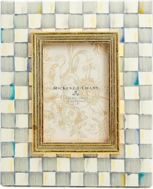 MACKENZIE-CHILDS Decorative Enamel 5" x 7" Frame, Cute Rectangular Family Picture Frame, Gray-and-White Sterling Check