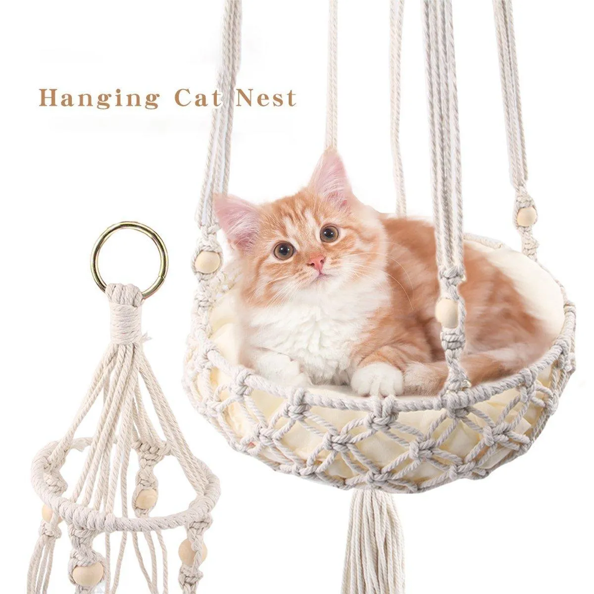 Macrame Cat Hammock Boho Style Kitty Hanging Swing Bed Pet Sleeping Bed Cat