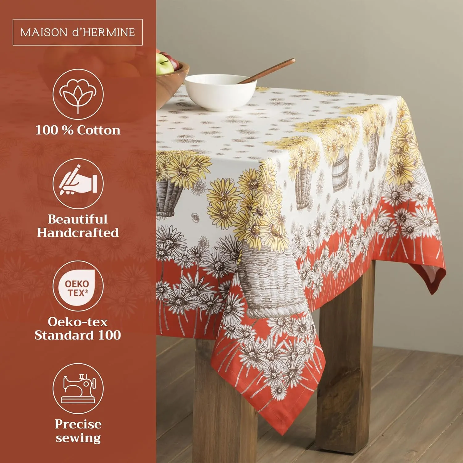 Maison d'Hermine Table Cloth Rectangle Table 100% Cotton 54 x 72 Inches Tablecloth Reusable Decorative Everyday Use for Dining Room, Farmhouse, Home, Party, Festive & Wedding - Bagatelle