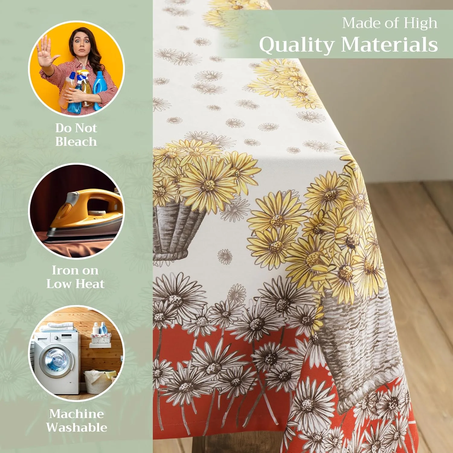 Maison d'Hermine Table Cloth Rectangle Table 100% Cotton 54 x 72 Inches Tablecloth Reusable Decorative Everyday Use for Dining Room, Farmhouse, Home, Party, Festive & Wedding - Bagatelle