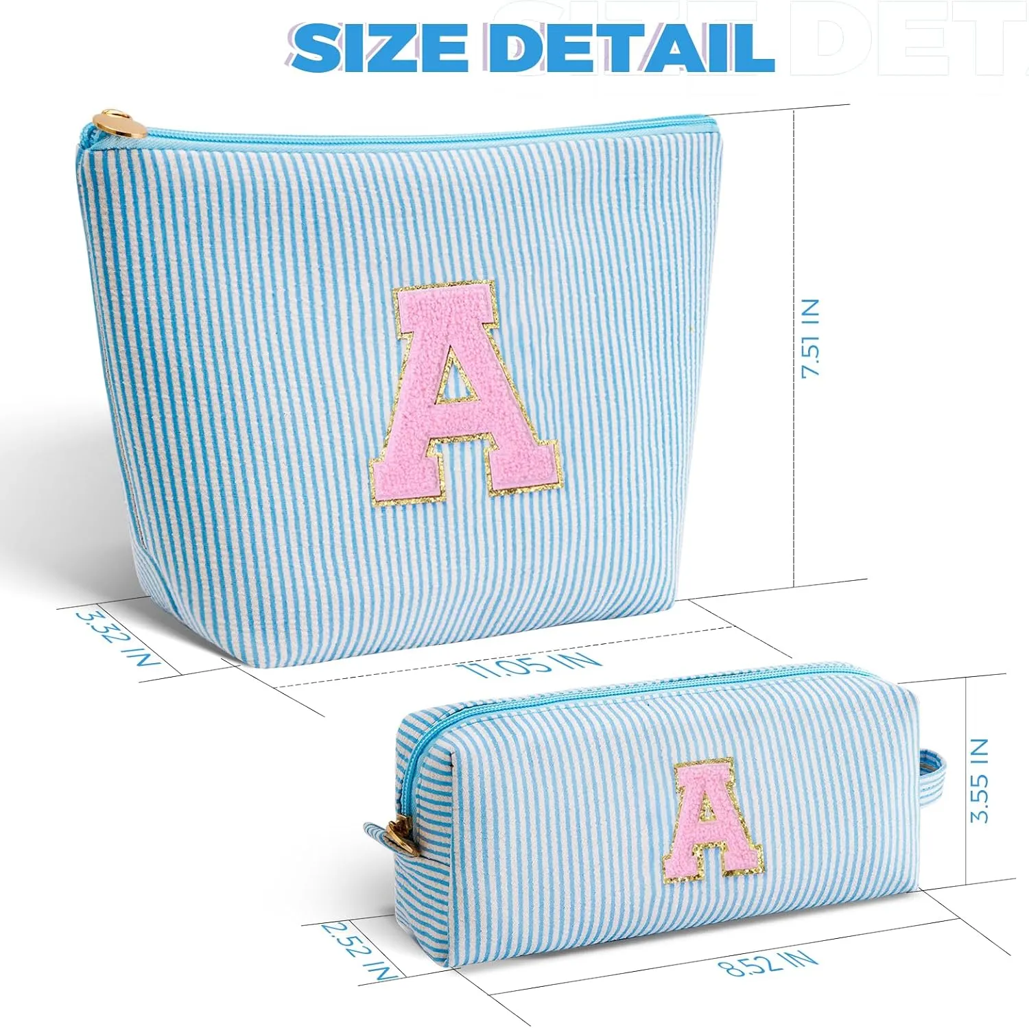 Makeup Bag Set Initials Cosmetic Bag,Gifts for 10 11 12 13 14 15 16 17 18 Years Old Girl Girlfriend Teen Girls Gift Trendy Stuff Personalized Toiletry Bag Travel - Blue,A