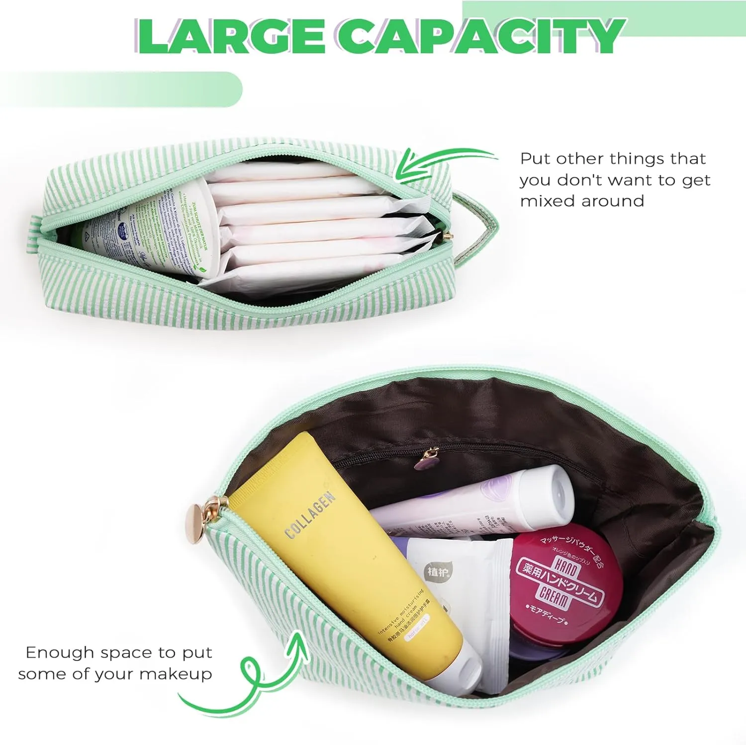 Makeup Bag Set Initials Cosmetic Bag,Gifts for 10 11 12 13 14 15 16 17 18 Years Old Girl Girlfriend Teen Girls Gift Trendy Stuff Personalized Toiletry Bag Travel - Green,A