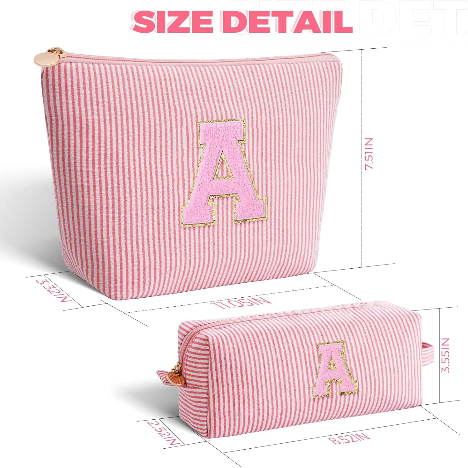 Makeup Bag Set Initials Cosmetic Bag,Gifts for 10 11 12 13 14 15 16 17 18 Years Old Girl Girlfriend Teen Girls Gift Trendy Stuff Personalized Toiletry Bag Travel - Peach,A