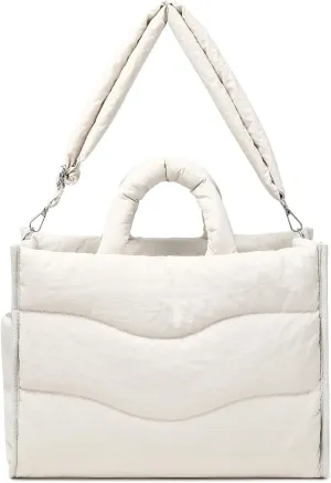 Makukke Puffer Tote Bag for Women, Large Puffer Tote Bag with Compartments, Quilted Shoulder Bag for Travel, Work