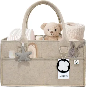 Mapes Diaper Caddy Organizer – Portable Baby Storage Basket for Diapers, Wipes & Essentials – Soft Felt Nursery Organizer with Removable Divider – Ideal for Changing Table & Car Travel