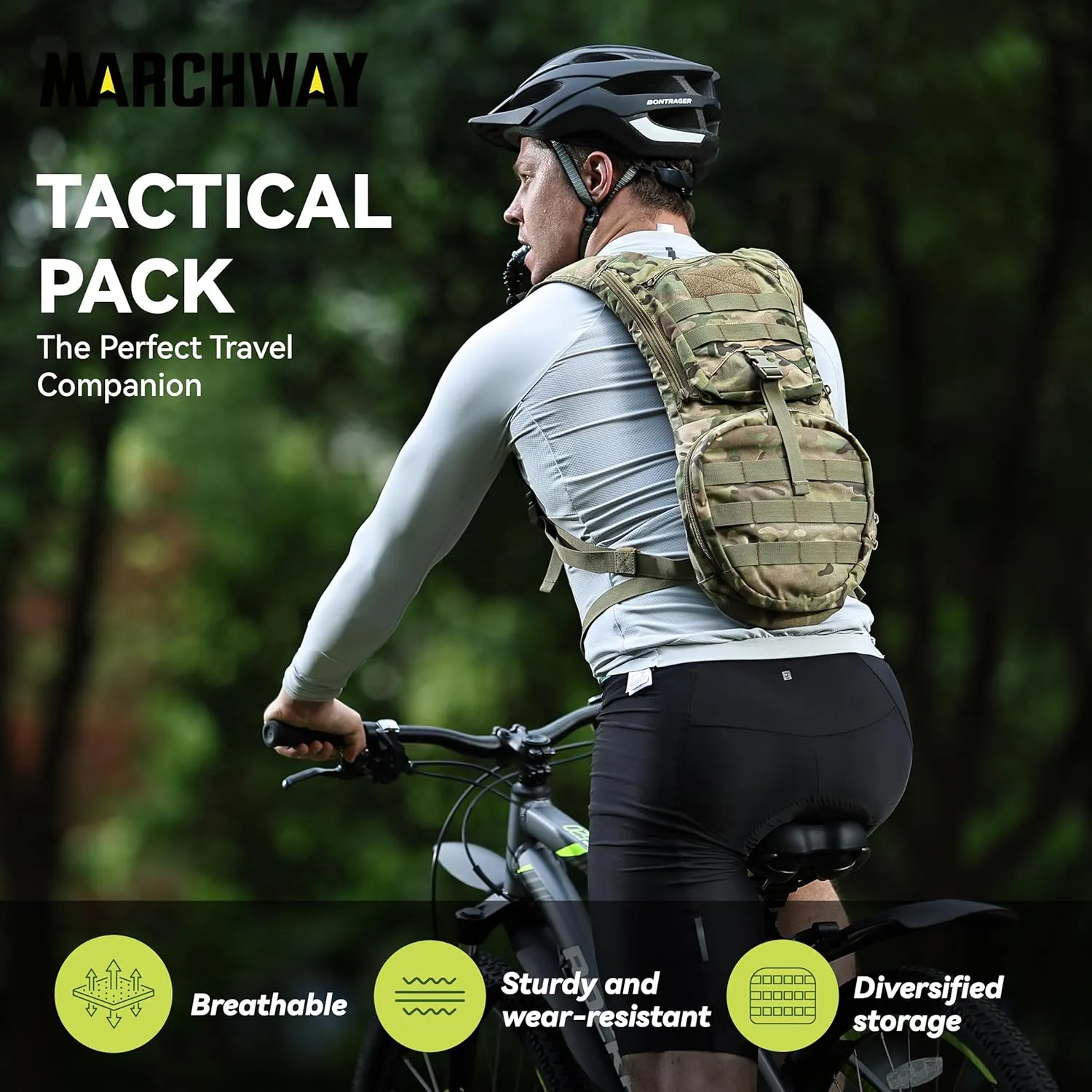 MARCHWAY Tactical Molle Hydration Pack Backpack with 3L TPU Water Bladder, Military Daypack for Cycling, Hiking, Running, Climbing, Hunting, Biking