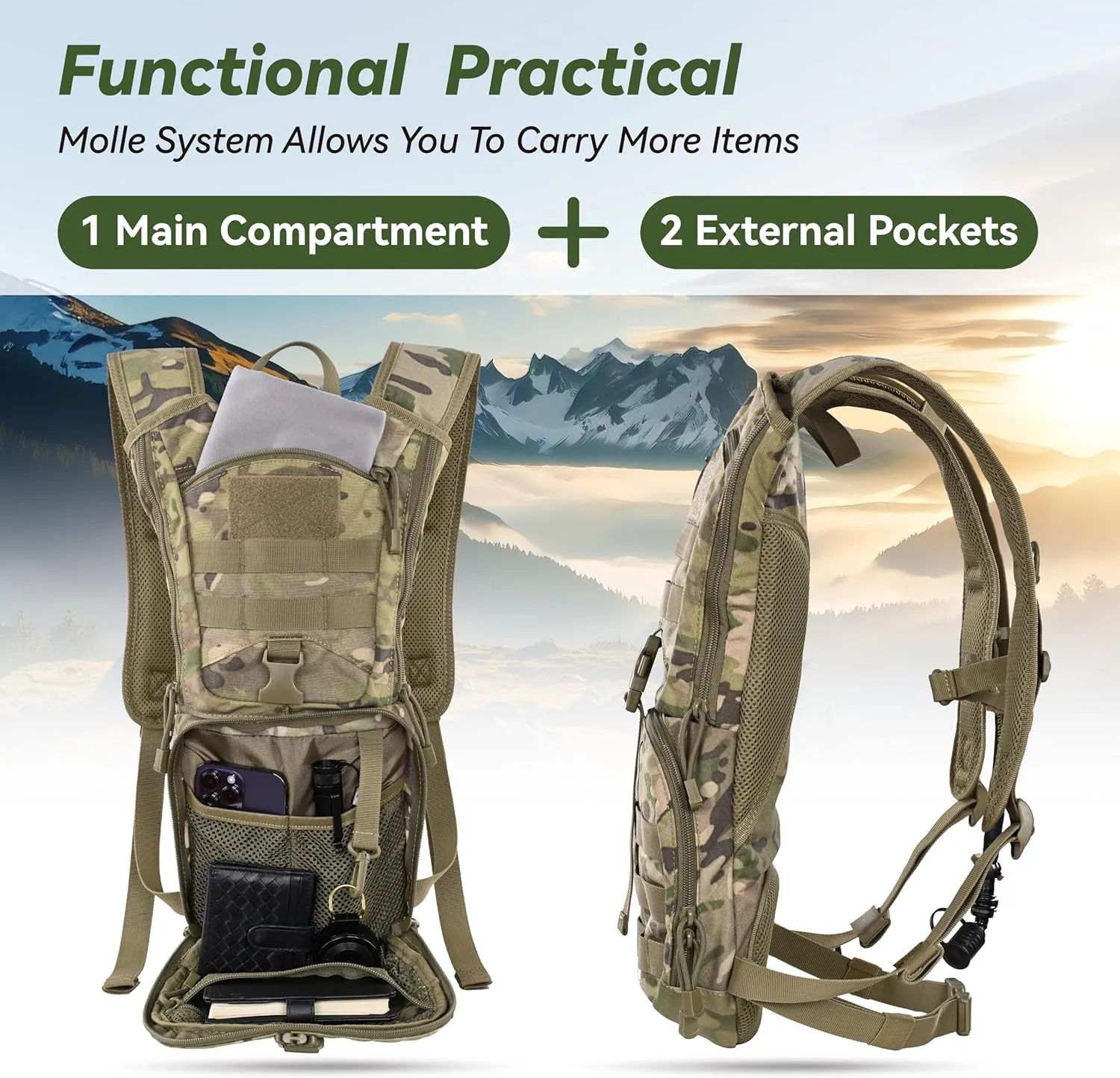 MARCHWAY Tactical Molle Hydration Pack Backpack with 3L TPU Water Bladder, Military Daypack for Cycling, Hiking, Running, Climbing, Hunting, Biking