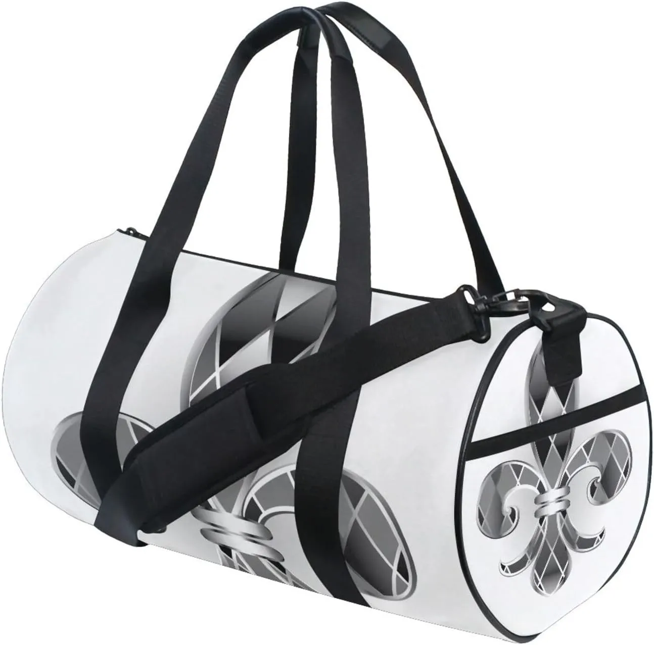 Mardi Gras Silver Jewelry Lily Fleur de Lis Green Purple Diamonds Portable Gym Bag, Travel Bag, Luggage bag, Sports Bag, Toiletry Bag with Handles, Detachable Shoulder Strap 17.6 x 9 x 9 inch