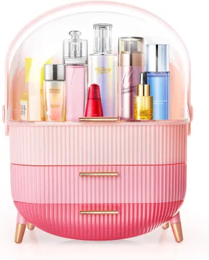 MASSY Egg Shape(Oval) Makeup Storage Box, Countertop Portable Vanity Cosmetics Organizer Preppy