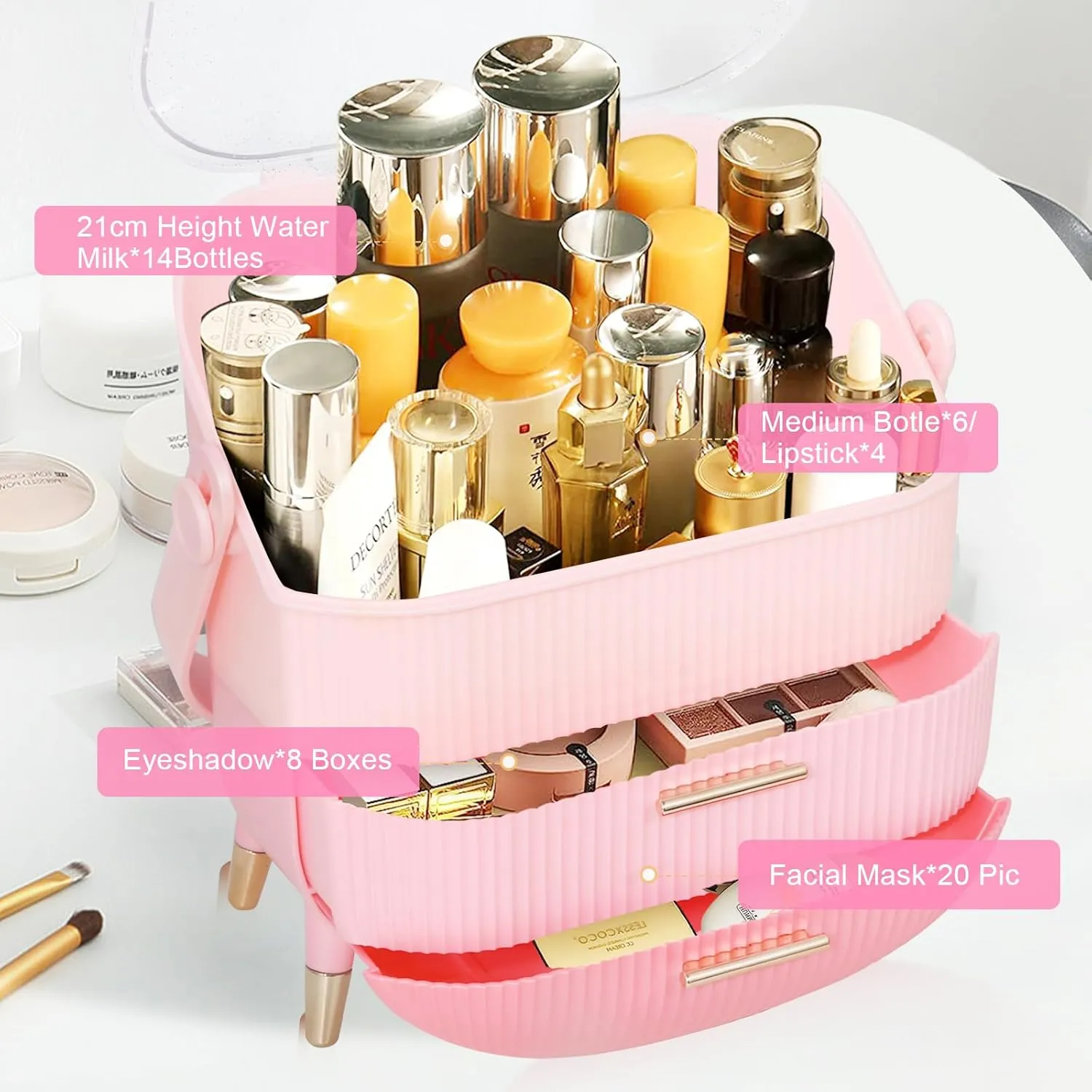 MASSY Egg Shape(Oval) Makeup Storage Box, Countertop Portable Vanity Cosmetics Organizer Preppy