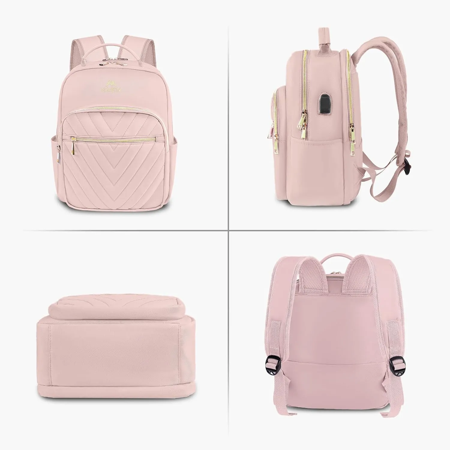 MATEIN Bowknot Cute Backpack Purse, Fashion Mini Shoulder Bag with USB Charging Port, Waterproof Lightweight Travel Daily Backpack College Handbag for Ladies Women, 2pcs Sets, Pink