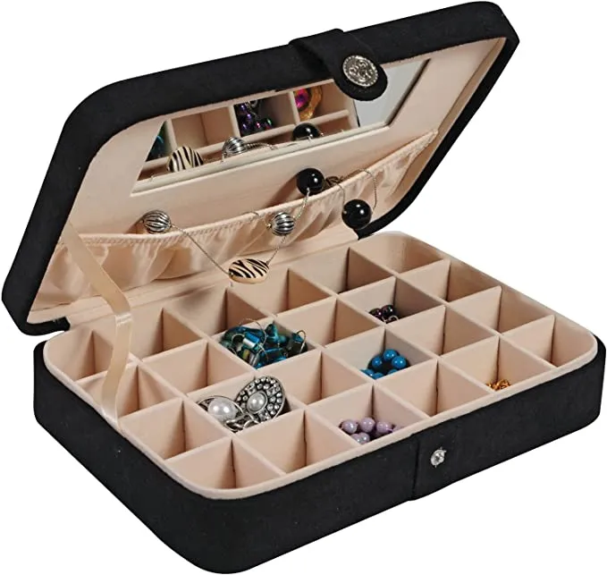Mele & Co. Maria Plush Earring and Ring Holder Jewelry Box, (Black)