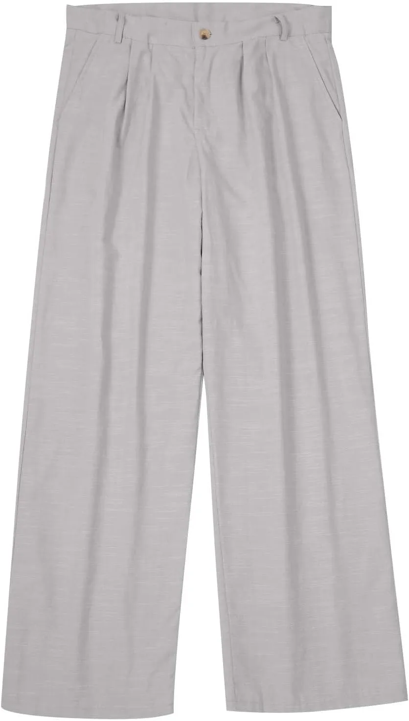 Men Casual Pants Linen Double Pleated Front Bag Belt Straight Leg Trousers Comfortable Breathable Business Work Pants