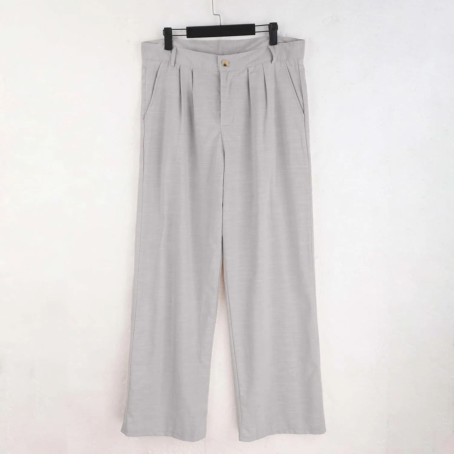 Men Casual Pants Linen Double Pleated Front Bag Belt Straight Leg Trousers Comfortable Breathable Business Work Pants