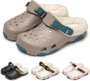 Men Fashionable Winter Wooden Clogs Women Fleece Slippers Unisex Comfortable and Casual Indoor and Outdoor Wooden Clogs