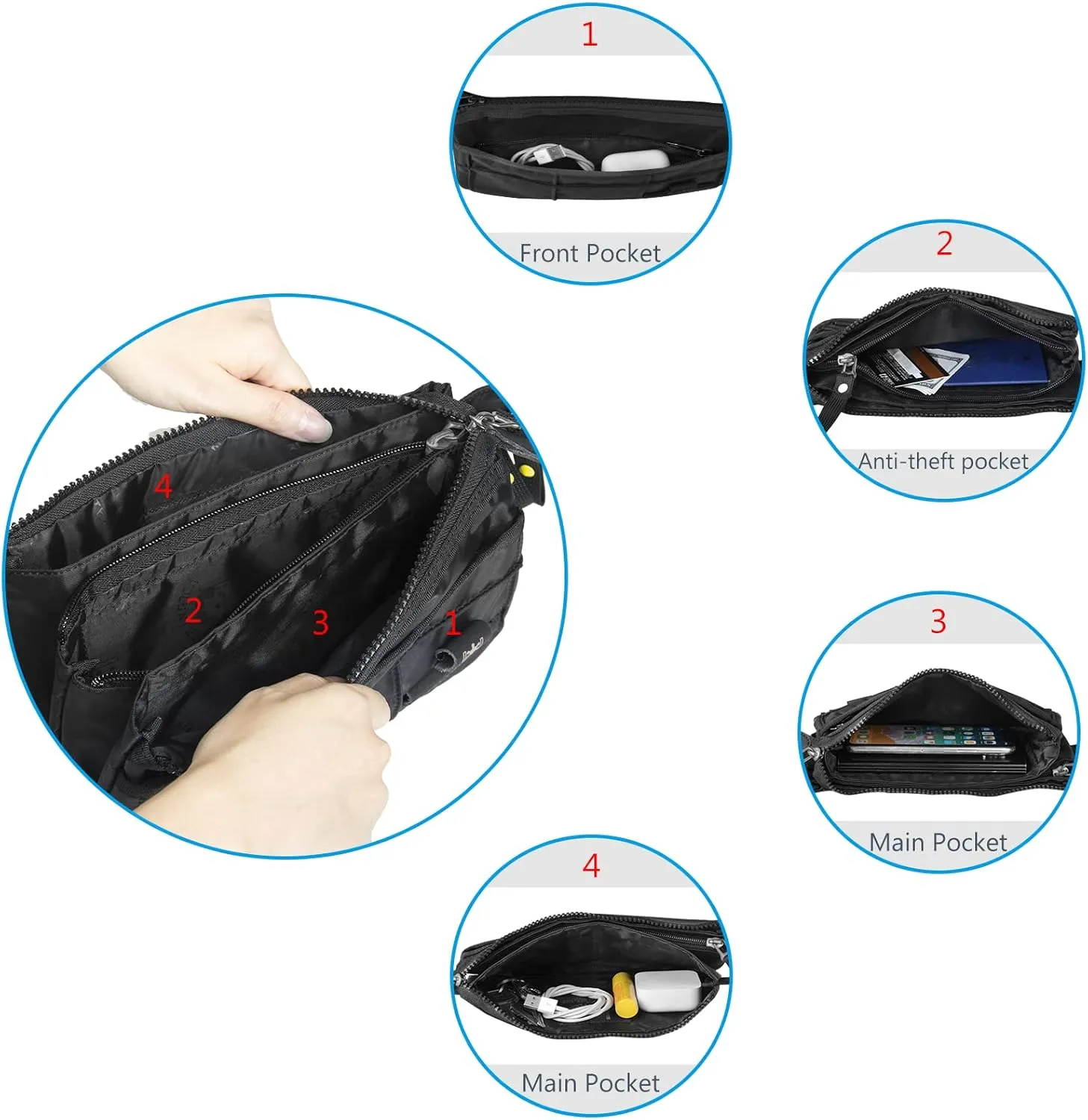 Men Women Fanny Pack, Sport Outdoor Waist Pack Bag, Anti-Theft Bum Bag, Jogging Cycling Hiking Running Traveling (Y9C Black)