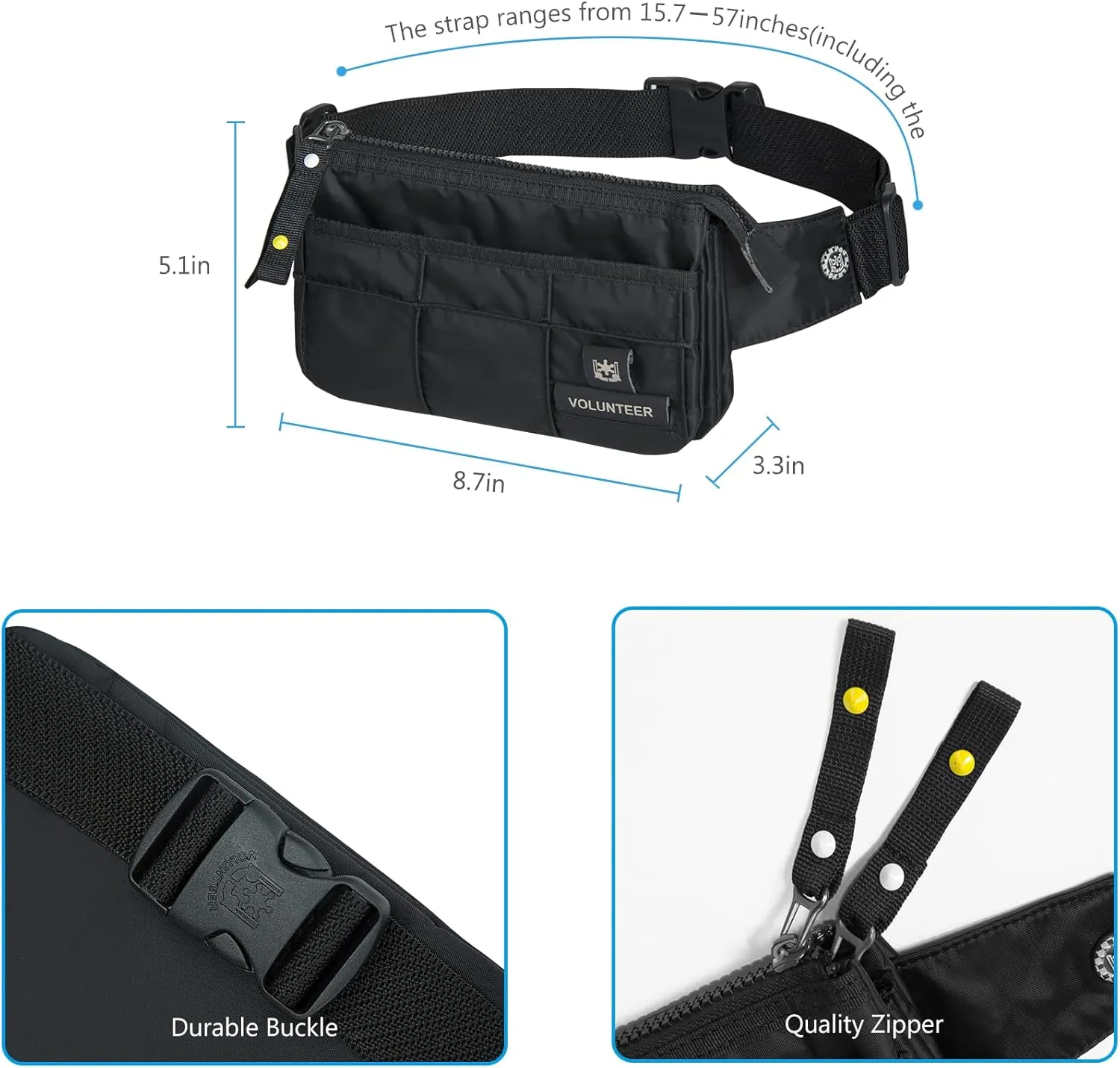 Men Women Fanny Pack, Sport Outdoor Waist Pack Bag, Anti-Theft Bum Bag, Jogging Cycling Hiking Running Traveling (Y9C Black)