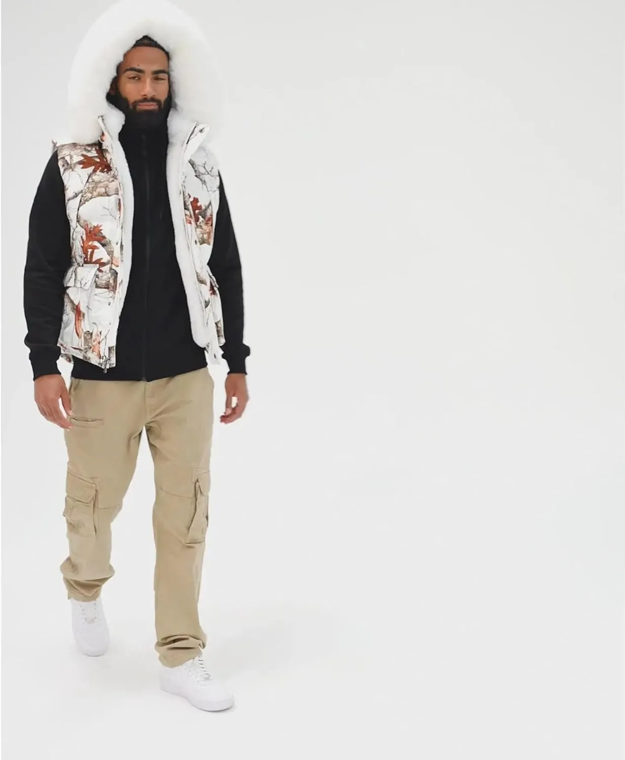 Men Yukon Fur Lined Vest (Snow Camo)